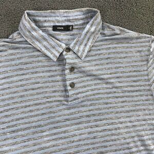 Vince Polo Shirt Mens Large Blue Gray Stripe Short Sleeve Linen Knit Lightweight
